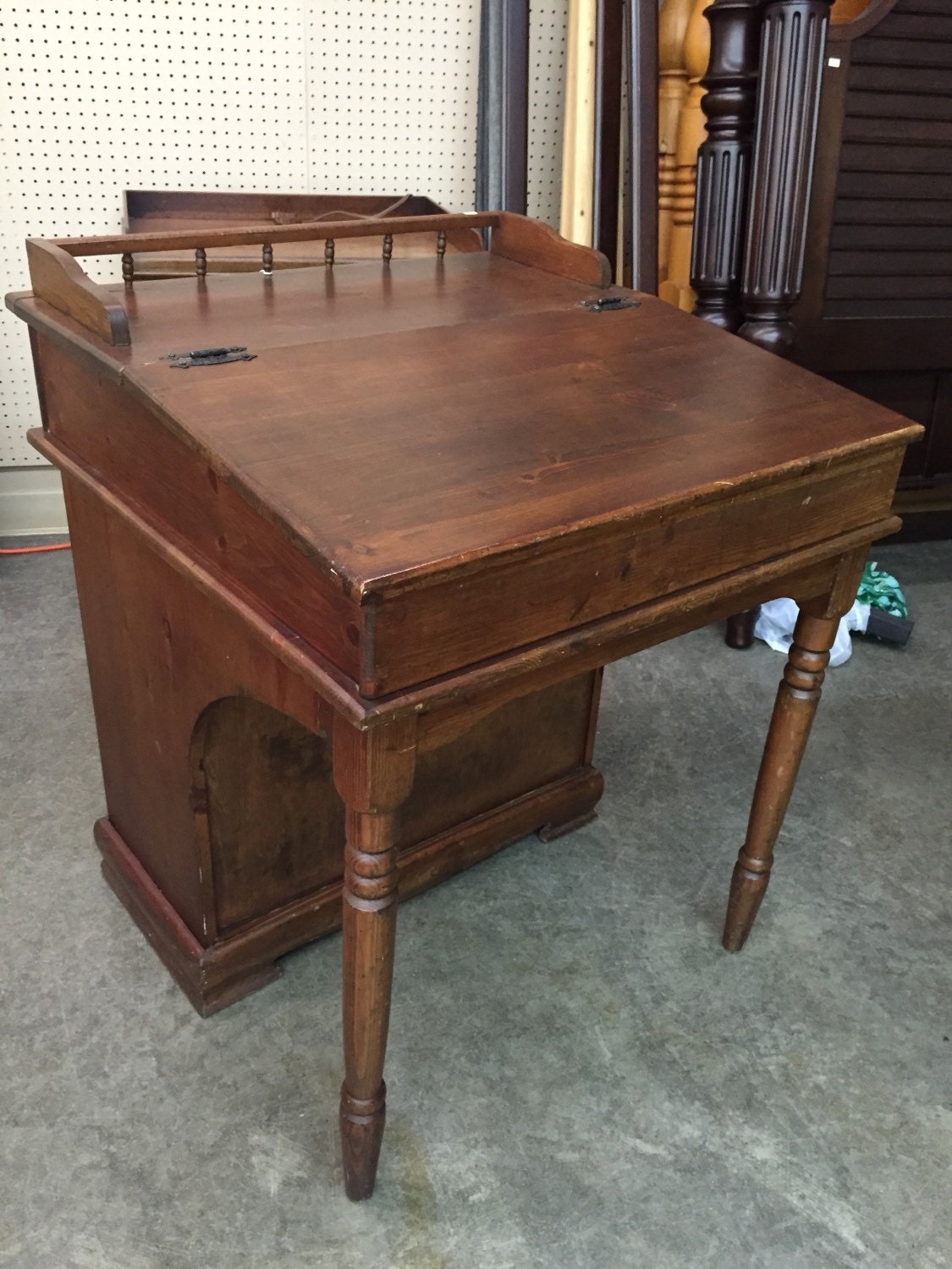 Antique Pine Davenport Desk with hinged slant top book