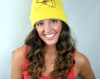 Vintage Yellow Knit Winter Ski Slopes Pom Hat