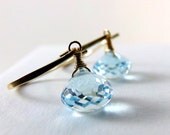 Blue Topaz Earrings, Swiss Blue Topaz Gold Earrings, Gold Earrings, Light Blue Earrings, Topaz Gemstone - Clear Blue