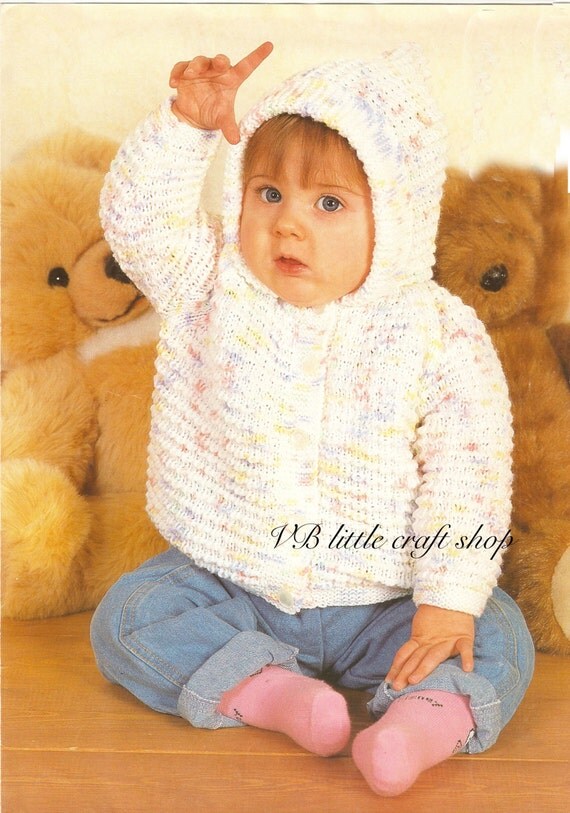 Baby's hooded jacket knitting pattern. Instant PDF