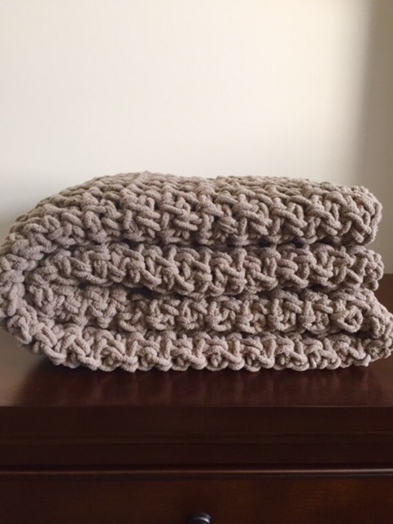Chunky Crochet Blanket in Taupe Chenille