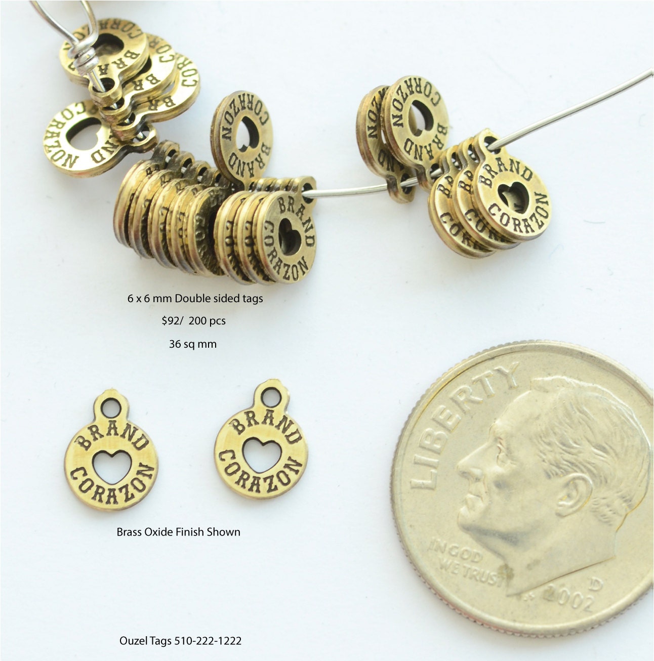 Metal jewelry tags. Customized. 6 millimeter diameter.