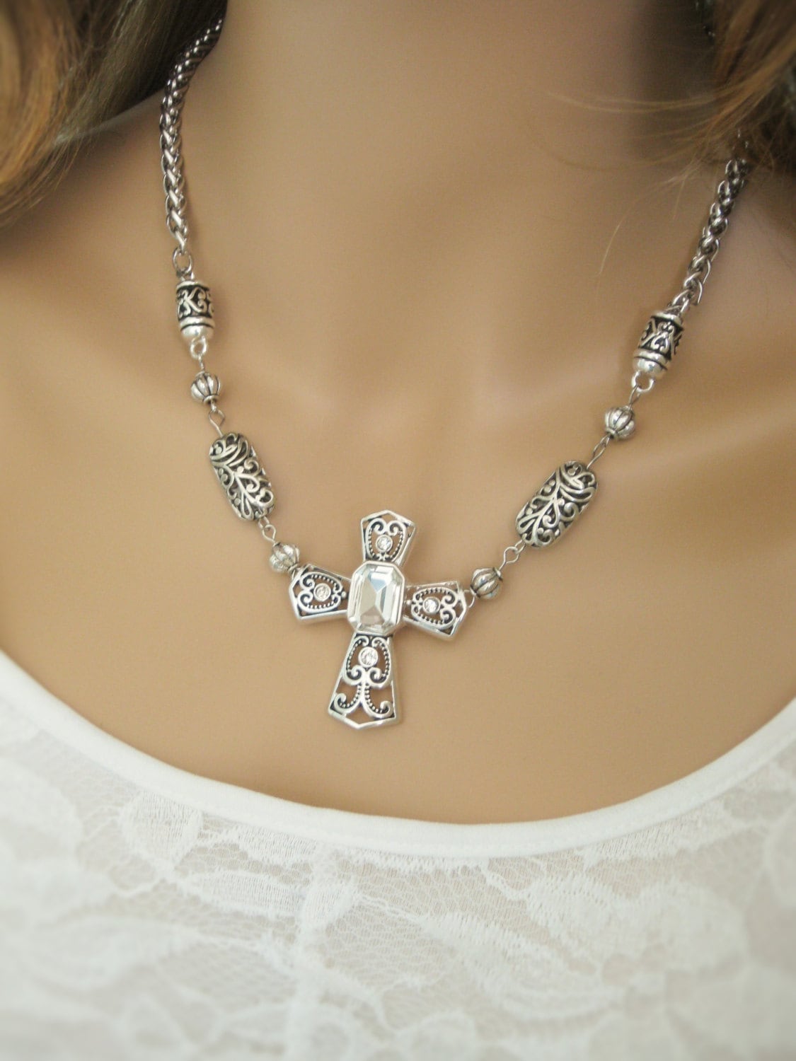 Christian Jewelry Womens Cross Necklace Beaded Cross