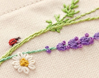Japanese Embroidery Kit Beginner, Kazuko Aoki, Embroidery DIY Kit, Easy Stitch Tutorial, Herb Tea Mat, Hand Embroidery Design, EK003