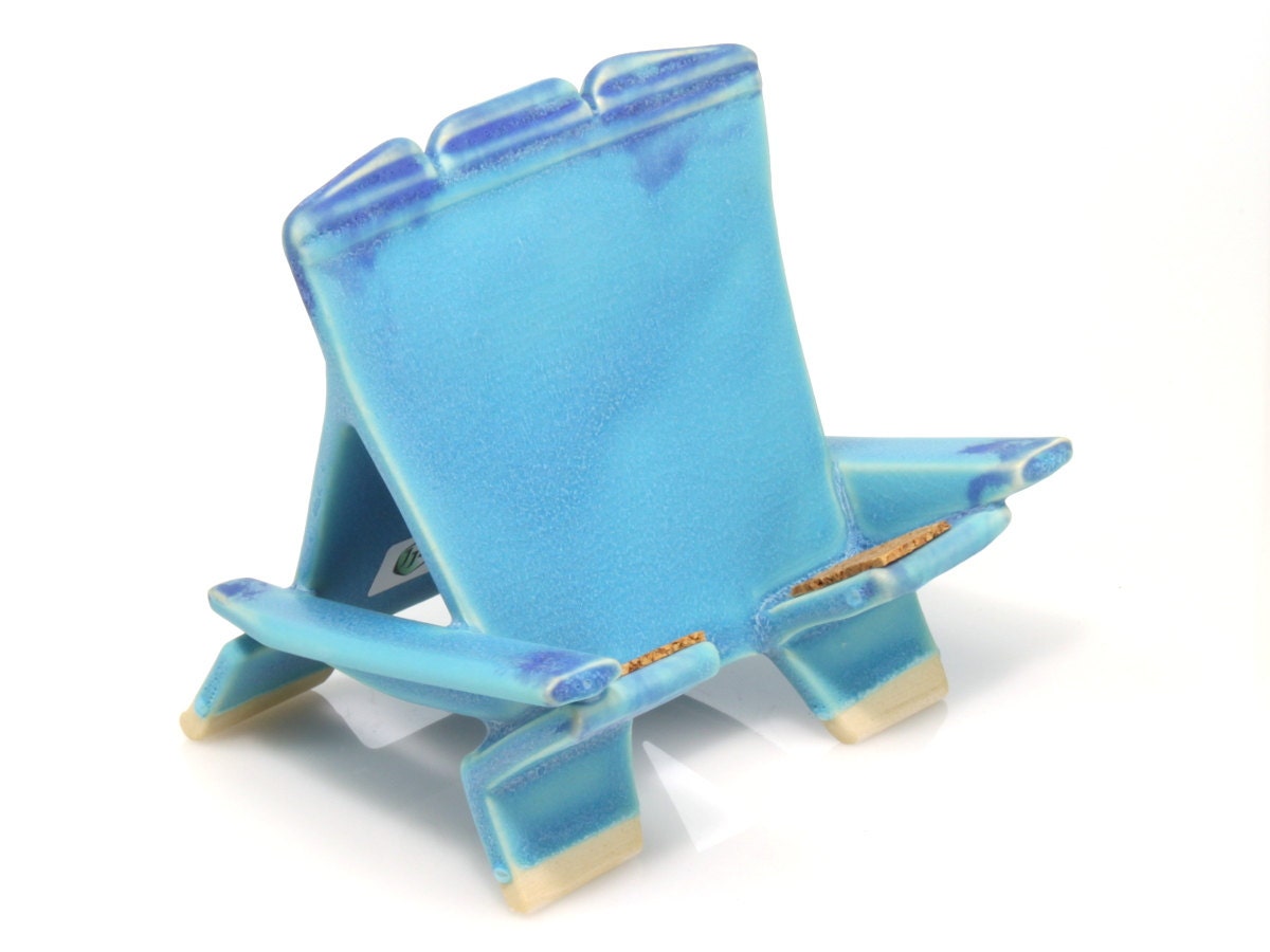 Ceramic phone holder with turquoise and blue glazes handmade