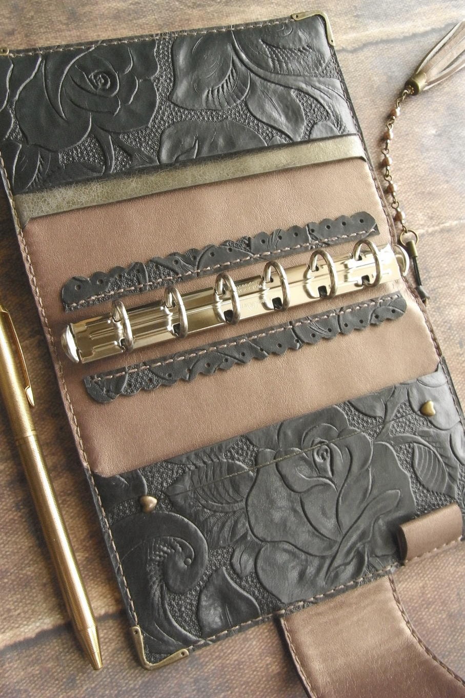 planner binder gray rose rose diary leather planner by kikosattic