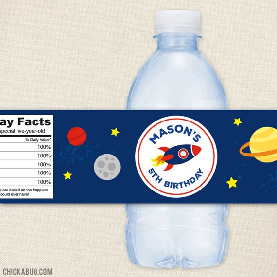 Rocket / Outer Space Party - 100% waterproof personalized water bottle ...