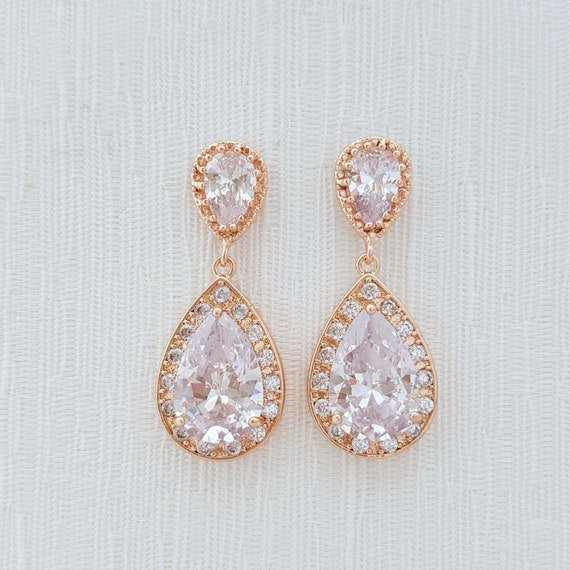 Rose Gold Earrings Bridal Jewelry Rose Gold by poetryjewelry