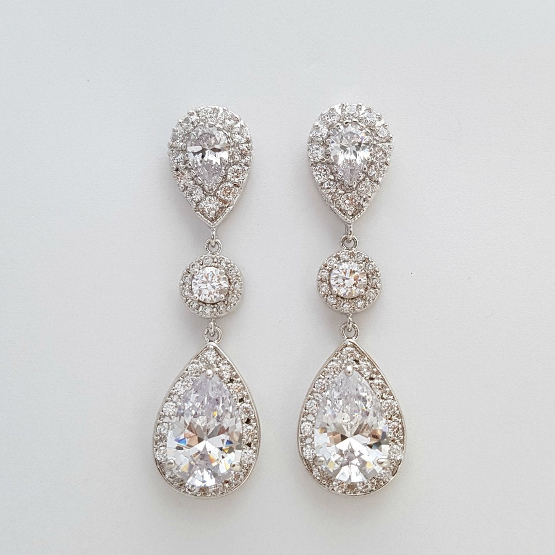 Wedding Earrings Bridal Jewelry Large Clear Cubic Zirconia
