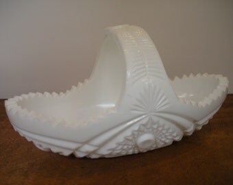 Vintage McKee Prescut Milk Glass Bowl Toltec Pattern