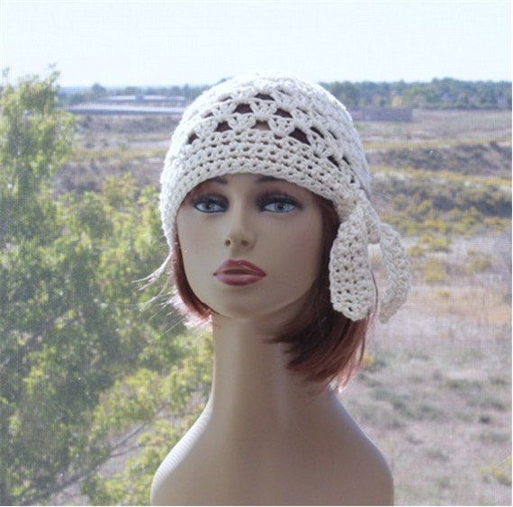 Items Similar To Crochet Womens Beanie Cloche Style Hat Cotton Beanie With Tie Crochet 