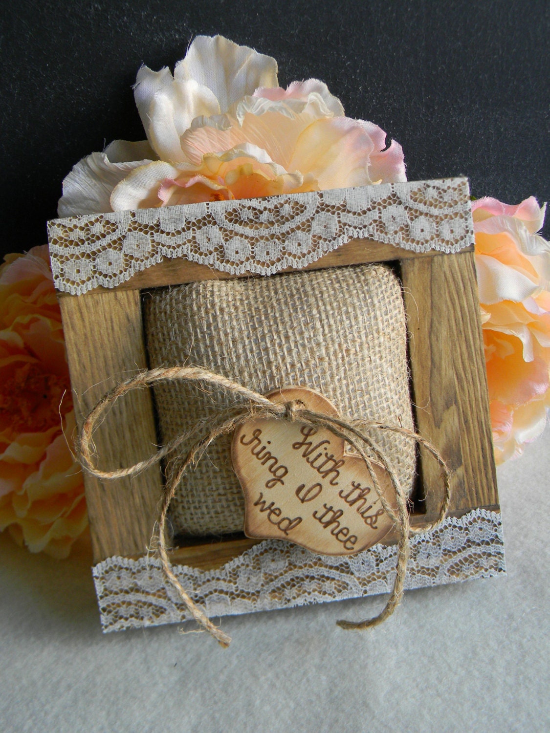 Rustic Ring Bearer Pillow Burlap Pillow Wood Heart by justforkeeps