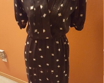 Vintage Billy Jack for Her Black and White Printed Dress