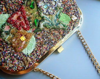 SOURE BAG NYC Vintage Retro 50s Mid Century Tapestry Needlepoint Seed Bead Purse Handbag