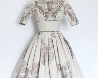 Cream & Walnut Illustrative Butterfly Audrey Prom Dress - by Dig For Victory
