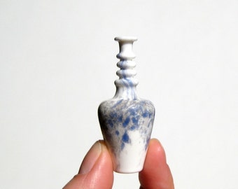 Miniature Bottle in White and Blue, Hand Blown Glass