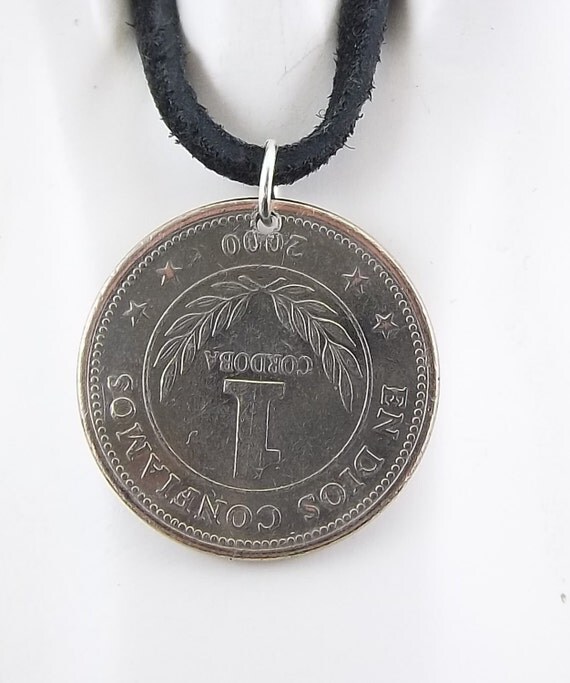 Nicaragua Coin Necklace 1 Cordoba Mens by AutumnWindsJewelry