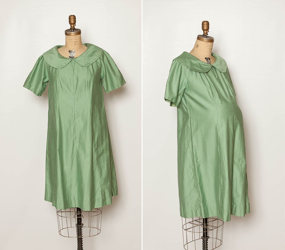 vintage 1960s sage  green  maternity  dress 