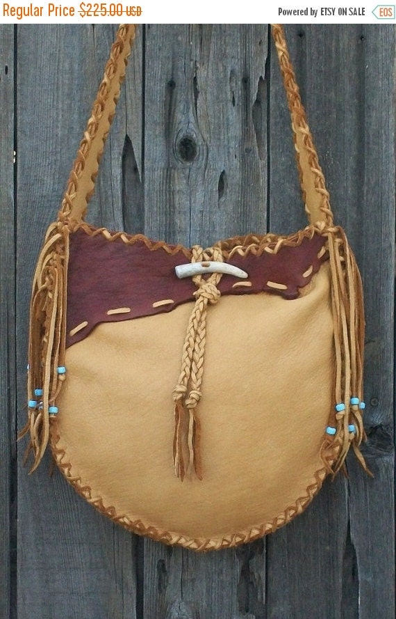ON SALE Fringed leather handbag , Possibles bag , Large leather tote
