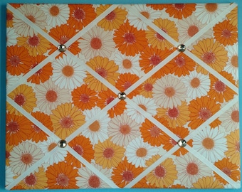 Orange and white flower print french memo board, 16 x 20