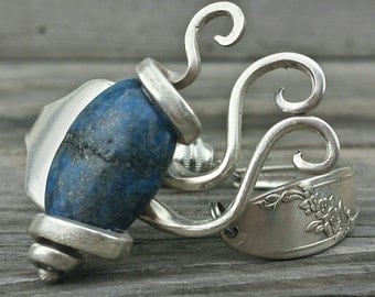 Antique Fork Bracelet Made With an Genuine Lapis