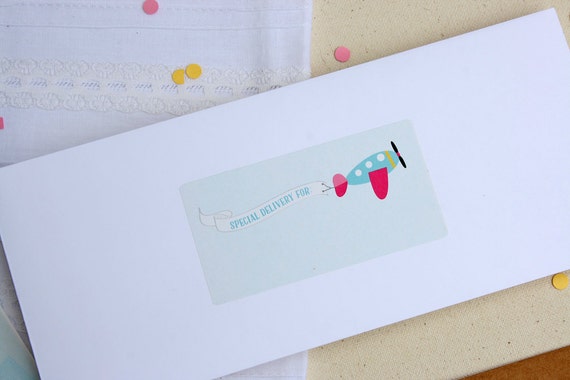 airplane invitation envelope stickers set of 5 airplane