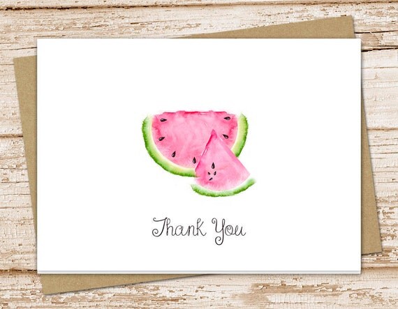 watermelon thank you cards . watercolor watermelon . folded note cards ...