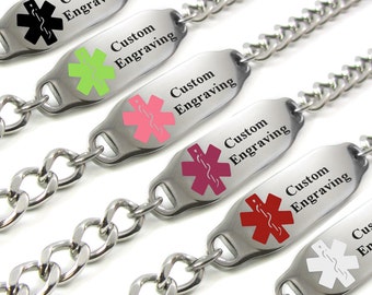 Medical Alert Bracelet, Red, Custom ENGRAVED FREE, Kids & Adult - i2C-BS1