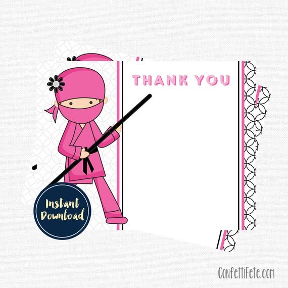 Ninja Thank You Cards Pink Ninja Thank You Ninja Notecards