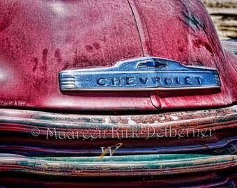1950's Chevrolet, Chevy truck, fire engine, rusty truck, vintage fire truck, man cave art, red truck, fire truck photo, man gift, garage art