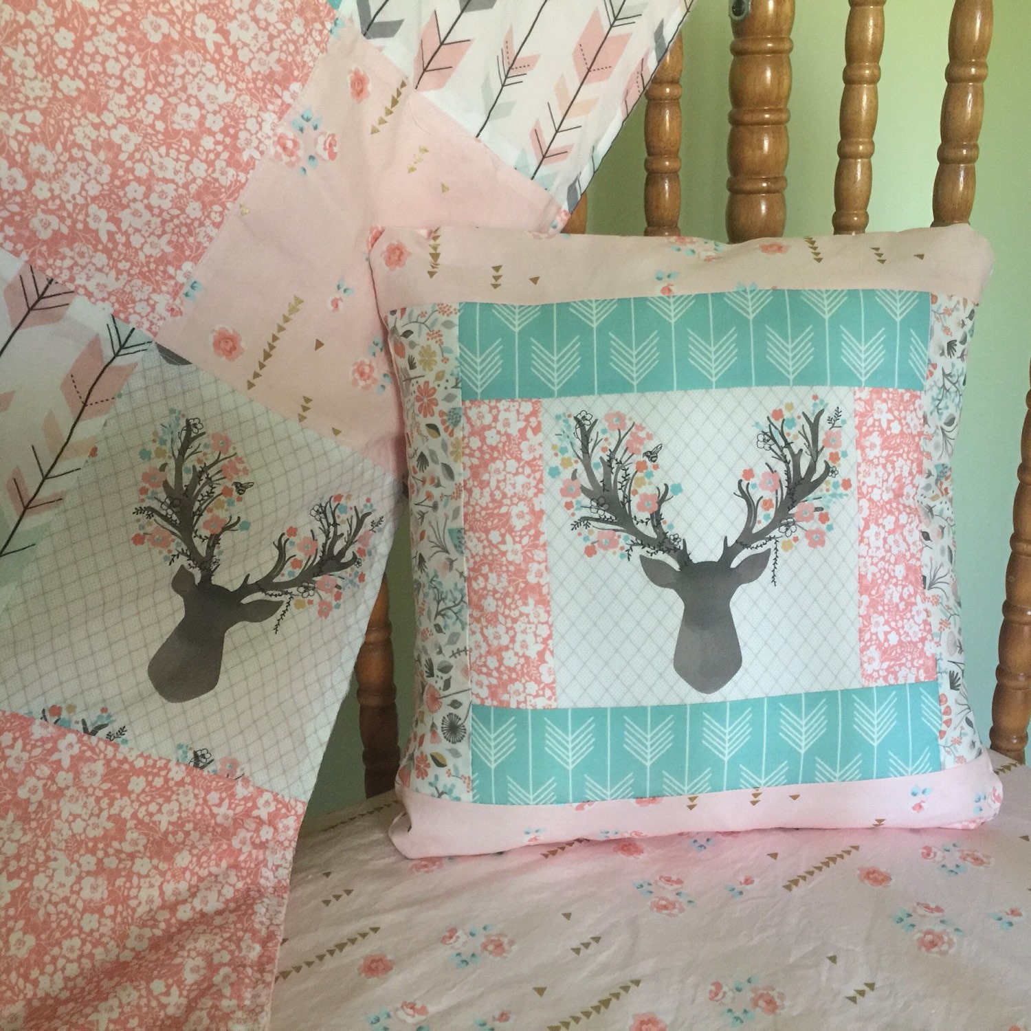 Woodland Nursery Pillow Quilted Pillowcase Fawn Fabric Deer