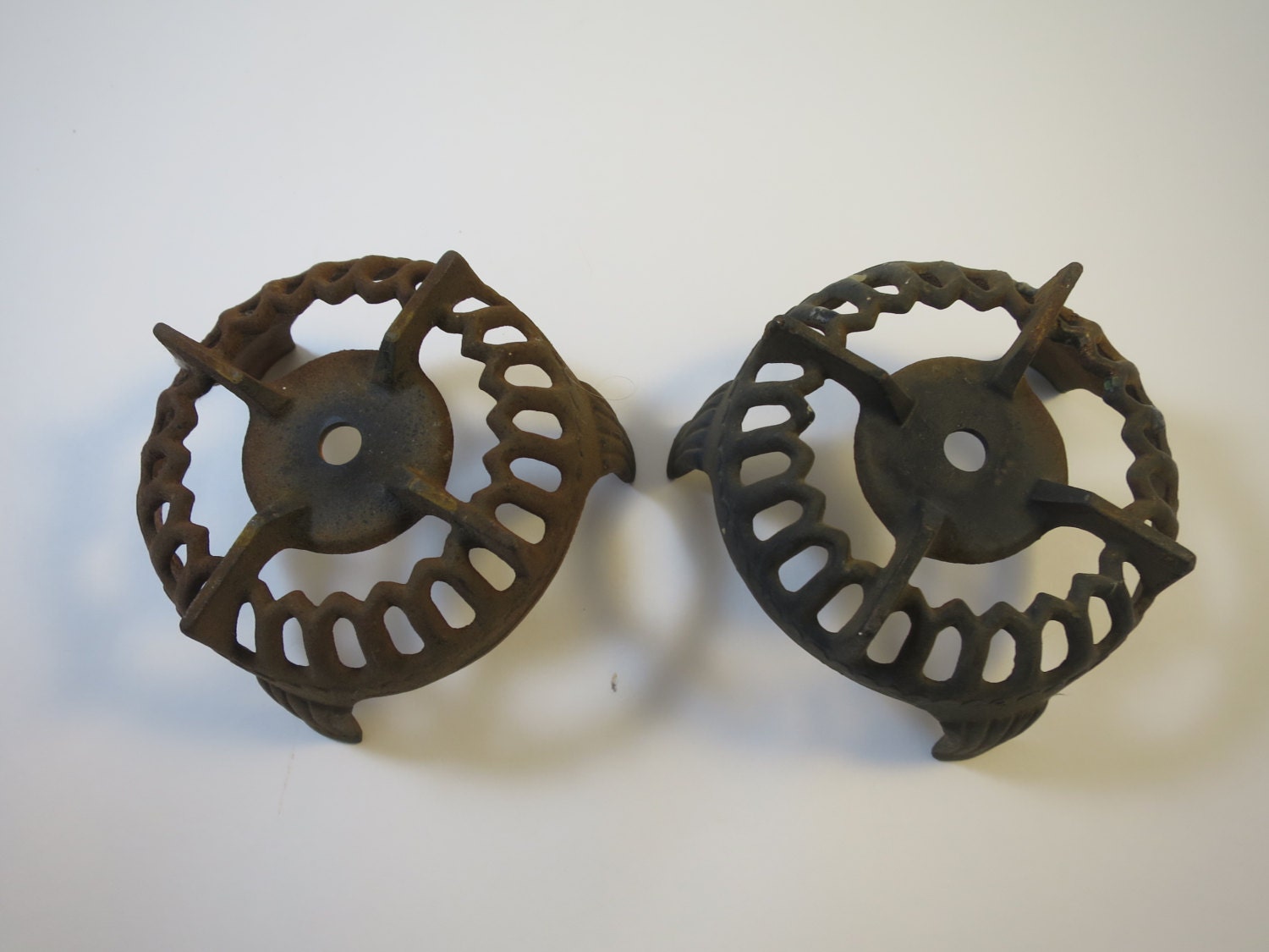 Vintage 2 Cast Iron Stove Grates Round Iron Steampunk Parts