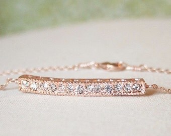 Handmade Rose Gold Bracelet Rose Gold Crystal Bracelet Rose Gold Bar Bracelet