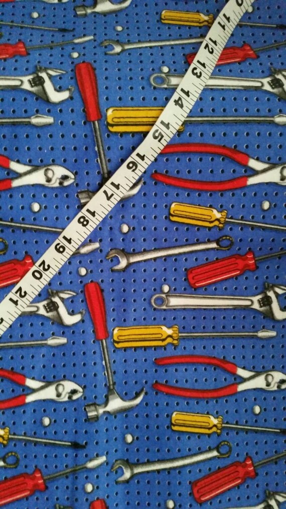 Flannel fabric with tools construction hammer wrench