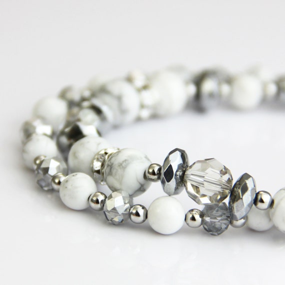 Classical White Marble Bracelet White Gray Stone Swarovski