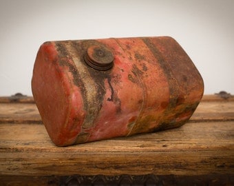 Vintage 10.5" Red Metal Lawnmower Gas Tank, Industrial Chic Home Decor