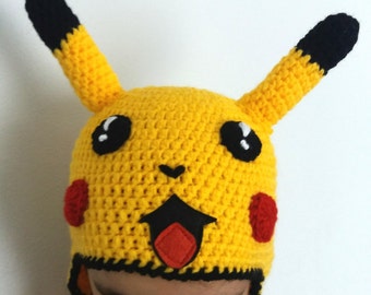 PIKACHU inspired crochet hat,pikachu costume,pokemon hat,kawaii clothing,halloween costume,adult hats,fun gifts,baby hats,toddler costume