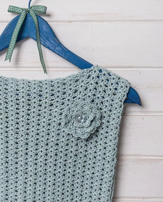 Ice blue simple crochet lace top vest crochet pattern by Liz