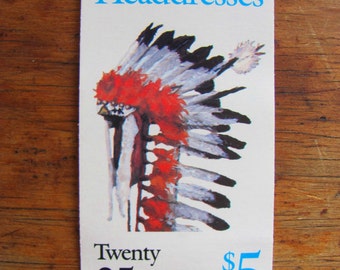 Native Americans Vintage Indians UNused US Postage Stamps Booklet of 20 25c Headdresses Assiniboine Cheyenne Comanche Flathead Shoshone