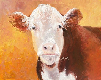 Hereford Cow oil painting, FRAMED Animal Art, cattle art, Kitchen painting, kitchen wall decor, ranch decor, country decor,Etsy art, Matson