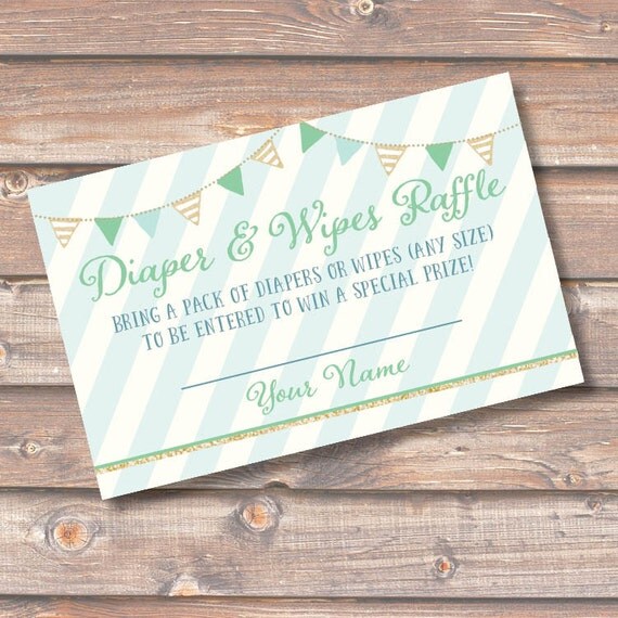 diaper and wipes raffle tickets mint blue green gold twins