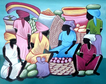 Colorful Haitian Women Dancing Hand Painted by TropicAccents