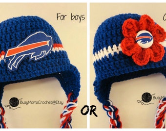 Handmade baby crochet Buffalo Bills inspired HAT ONLY, boy or girl style available, football hat, handmade, newborn to child