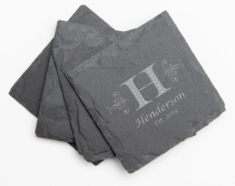 Personalized Slate Coasters, Custom Engraved Slate Coaster, Monogram, Personalized Coaster, Personalized Wedding Gift, Housewarming Gifts D2