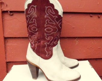 70s/80s Cream and Chocolate Two Tone Suede and Leather Riding ZODIAC Boots Womens 6