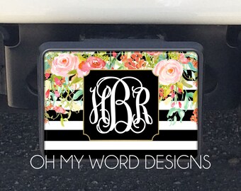 Monogram Car Trailer Hitch-Car Accessories-Monograms-Hitch Cover-Trailer Hitch-Watercolor Flowers Hitch Cover-Shabby Chic