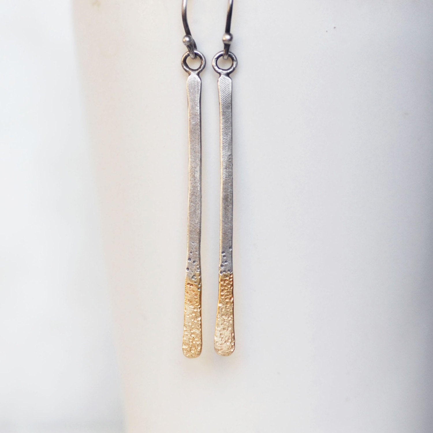 Gold and Sterling Silver thread Earrings Long by LilianGinebra