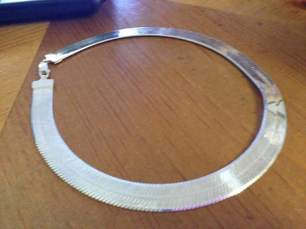 Italian Sterling Silver Herringbone Necklace 13 mm wide, 925 Italy by Milor, Milan. Haute Juice