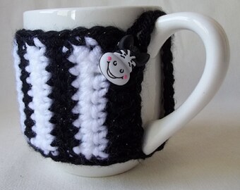 Crochet Zebra Coffee Mug Wrap, MUG INCLUDED, Crochet Mug Cozy, Crochet Cup Cozy, Crochet Mug Wrap, Teacher Gift, Co-Worker Gift,