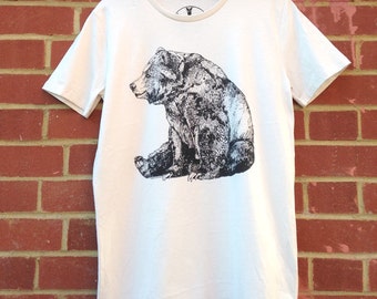 Bear | Screen Printed Organic T-shirt | 100% cotton | Vintage White | (ONLINE PRICE)